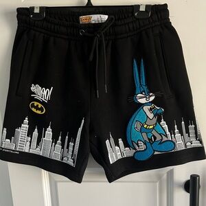 RARE LOONEY TUNES Black Shorts Bugs Bunny and Batman Logo UNISEX size  large